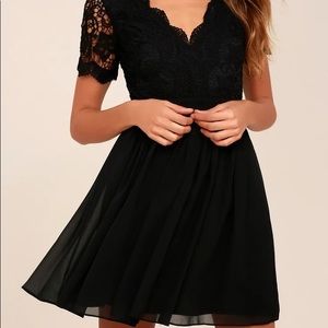 Angel in Disguise Black Lace Skater Dress - Lulus